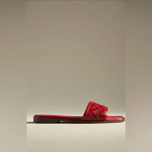 Anthropologie Leather Red Woven Slide Sandals/Size US 6-6.5 / EU 37 - Picture 3 of 4